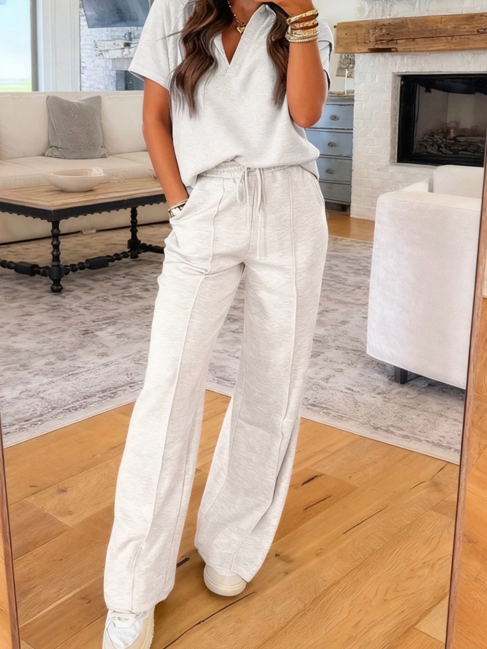 Relaxed Wide-Leg Pants/Collared Shirt 2 pc set